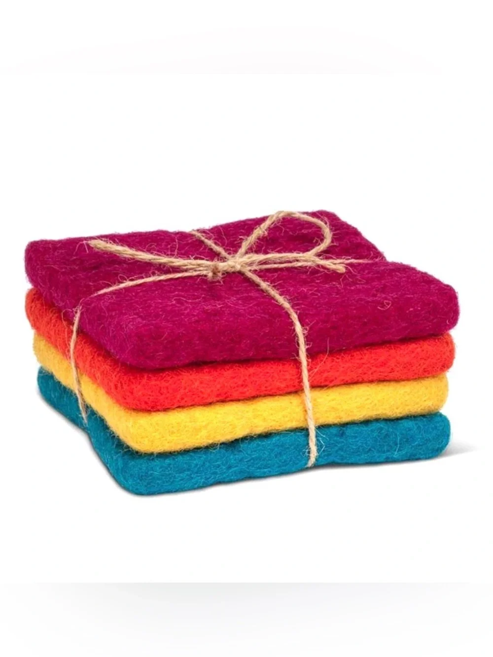 NEW Fair Trade Set 4 x Sheep Wool Felt Nepalese Handmade Coaster Squares